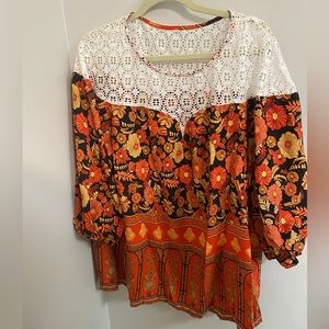 SHEIN CURVE 70’s Floral & Lace Blouse! Size 3XL